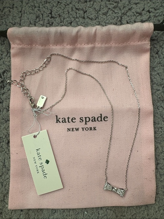 kate spade Jewelry - kate spade Silver Crystal Bow Necklace with Pink Pouch